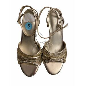 Nine West Gold Metallic Mesh Ankle-Strap Heels Size 6 Elegant Dress Sandals NEW